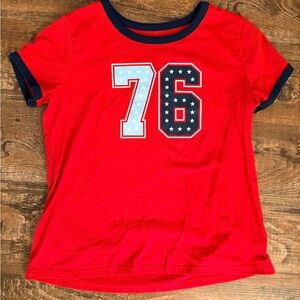 Celebrate It Red Tee with Navy Trim and '76' Graphic